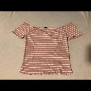 Pink & white striped off-the-shoulder crop top